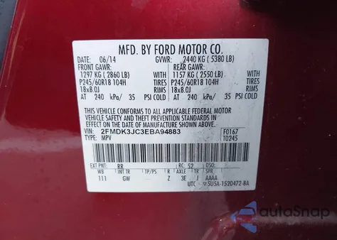 2014 Ford Edge Sel z USA, uszkodzony, nr VIN 2FMDK3JC3EBA94883